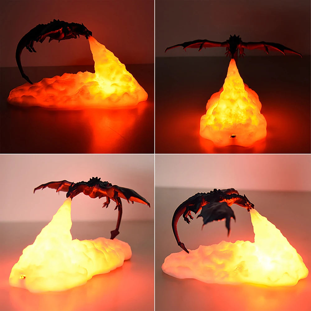 3D Fire Dragon LED Desktop Night Light USB Rechargeable