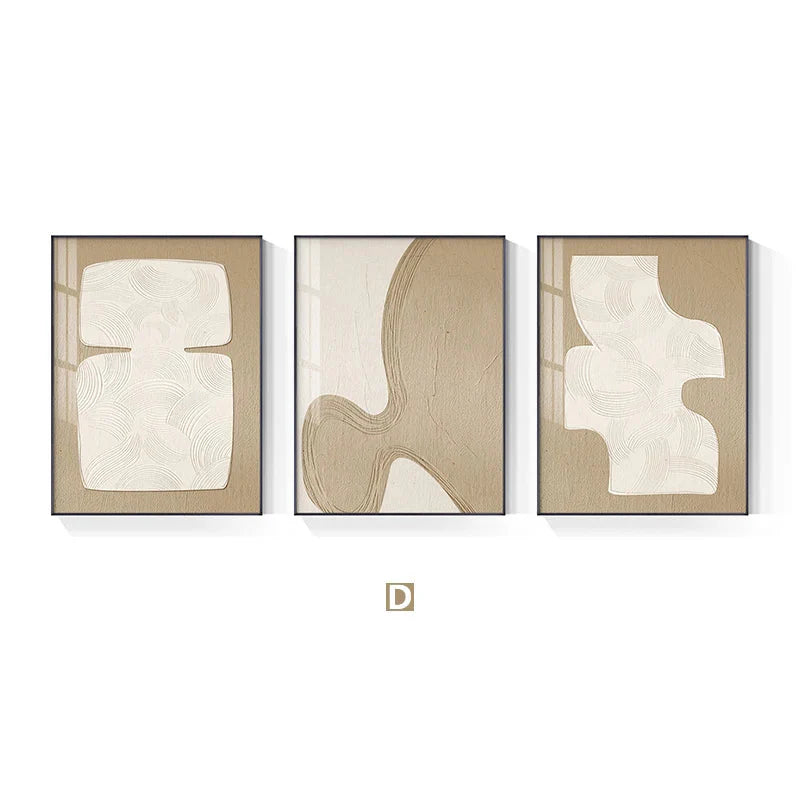 Minimalist Abstract Cream Beige Geometric Canvas Wall Art Unframed