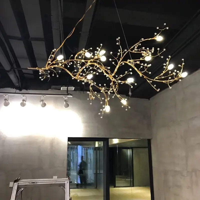 Nordic Modern Luxury Crystal Gold-Plated Branch Chandelier – LED Light