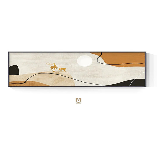Golden Deer Abstract Landscape Wide Format Canvas Wall Art Unframed