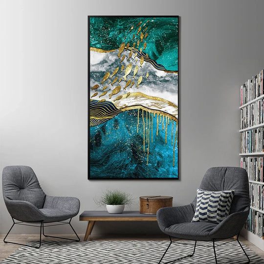 Green Silk Flowing Abstract Canvas Wall Art