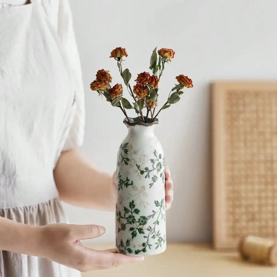 Crackle Glaze Ceramic Bud Vase for Tabletop Flower Decor