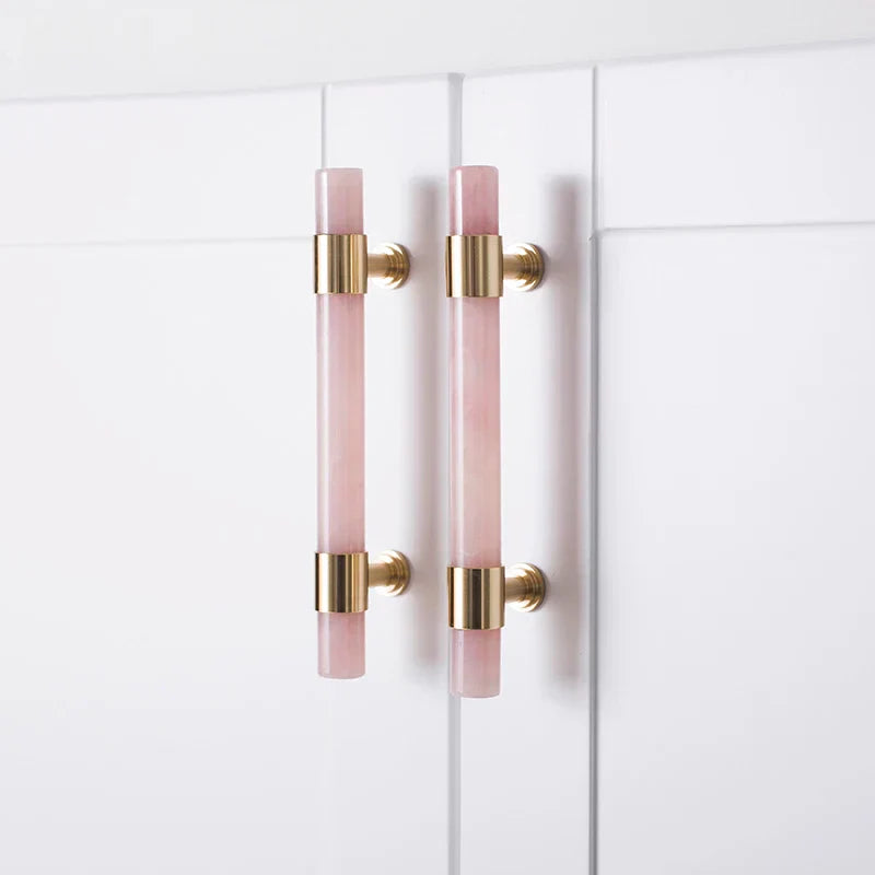 Natural Marble and Crystal T-Bar Cabinet Handles – Modern Brass Knobs and Pulls