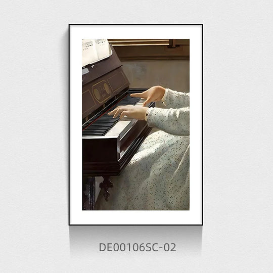 Vintage Style Woman Playing Piano Canvas Wall Art Unframed