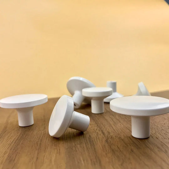 White Brass Cabinet Knobs – Modern Round Drawer & Door Pulls