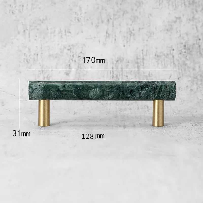 Green and White Marble Cabinet Handles – Luxury Brass-Based Pulls for Furniture (50mm-200mm)