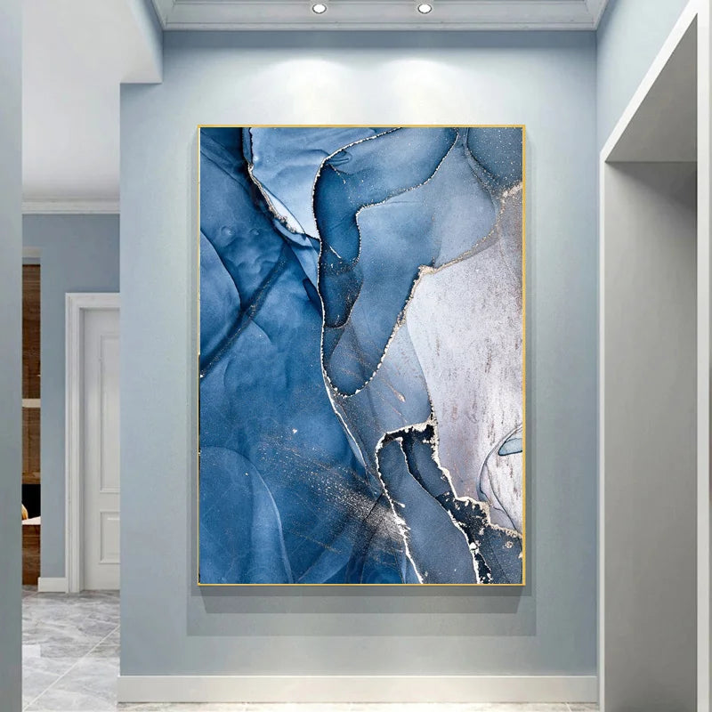 Shades of Blue Liquid Marble Abstract Canvas Wall Art
