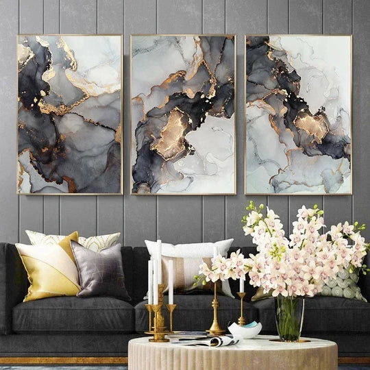 Black Gold Gray Marble Abstract Wall Art Canvas Print