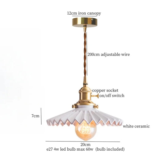 Patterned Ceramic Pendant Lamp with Vintage Copper Finish