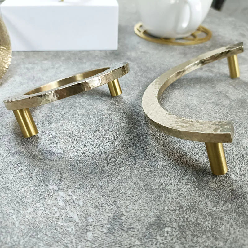 Round Hammered Brass Wardrobe Handles – Circle and Semi-Circle Knobs for Cabinets and Drawers