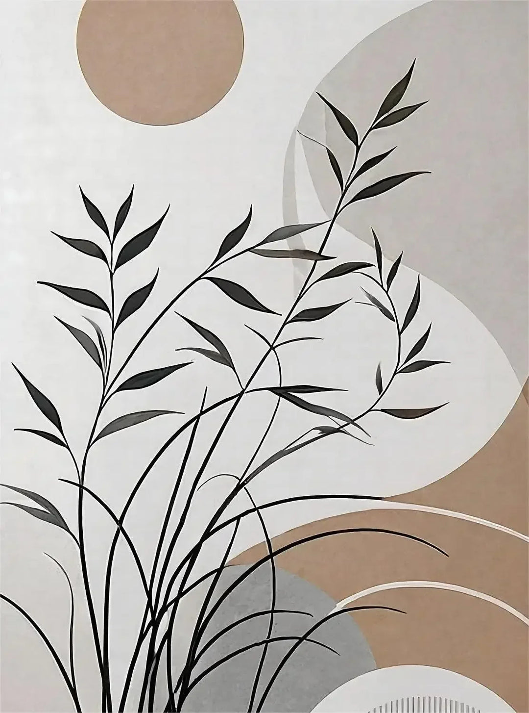 Oriental Zen Botanical Moon Sun Abstract Canvas Wall Art