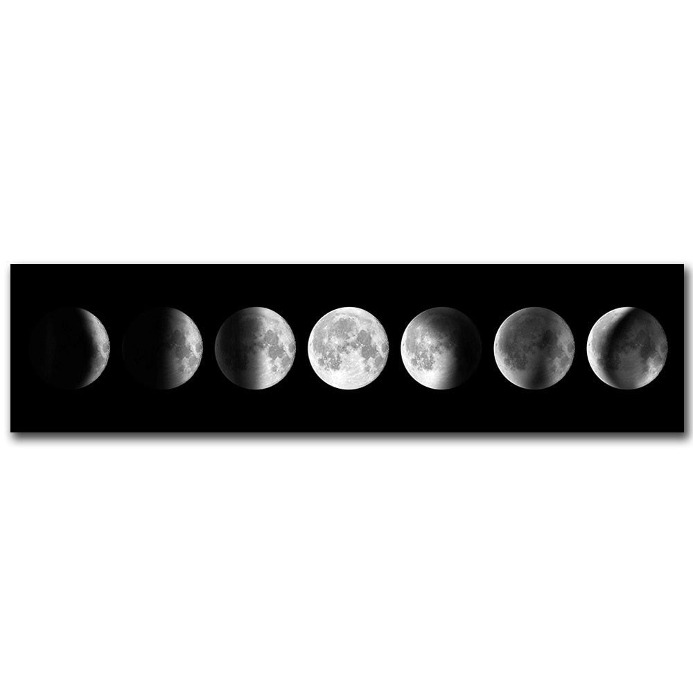 Moon Phases Wide Format Black and White Canvas Wall Art