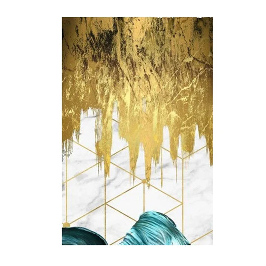 Abstract Liquid Golden Aqua Marble Canvas Wall Art Unframed