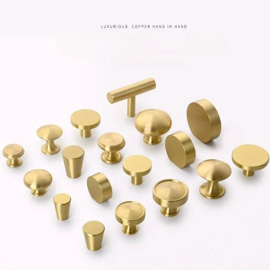 Pure Brass Cabinet Handles – Brushed Gold Single-Hole Knobs