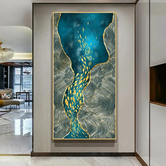 Abstract Green Aqua Auspicious Canvas Wall Art