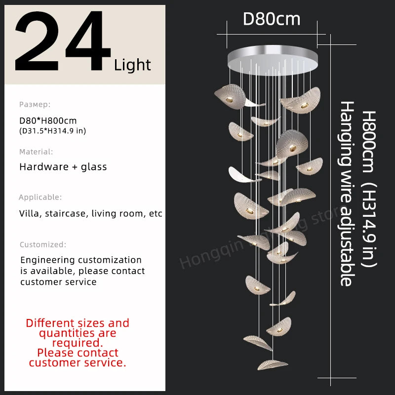 Modern Crystal Glass Stair Chandelier – High Ceiling Pendant Light