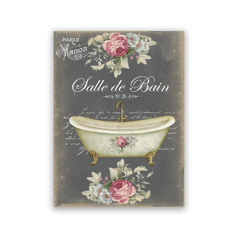 Bathroom Rules French Quotes Black White Canvas Wall Art