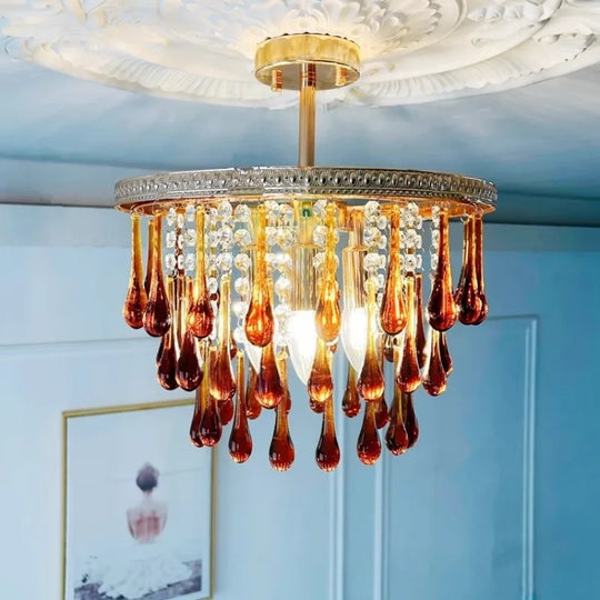 Modern French Crystal Chandelier Water Drop Pendant Ceiling Light