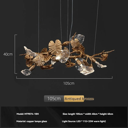 Luxury Copper Branch Chandelier with Leaf Crystal Pendant Lights