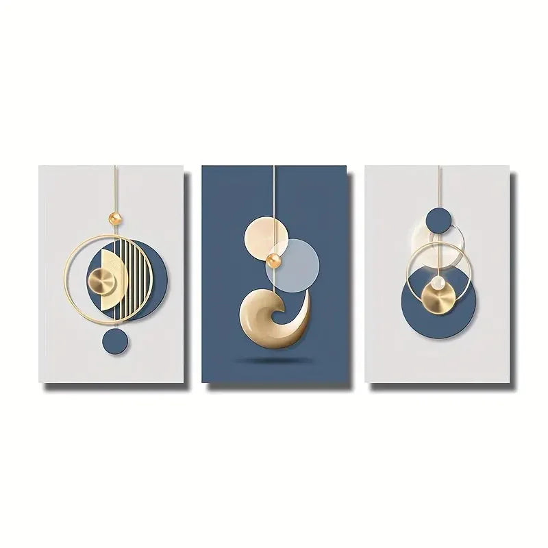 Set of 3 Minimalist Sun Moon Abstract Canvas Wall Art