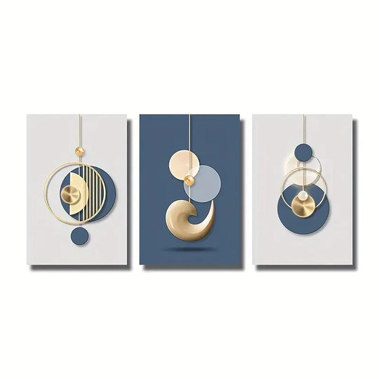 Set of 3 Minimalist Sun Moon Abstract Canvas Wall Art