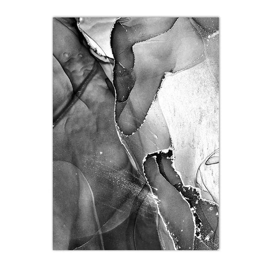 Black White Gray Liquid Marble Abstract Canvas Wall Art Set of 3
