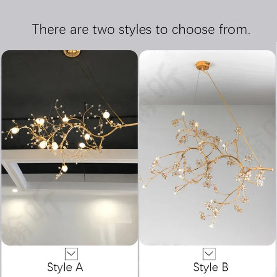 Nordic Modern Luxury Crystal Gold-Plated Branch Chandelier – LED Light