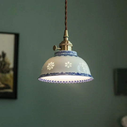 Patterned Ceramic Pendant Lamp with Vintage Copper Finish
