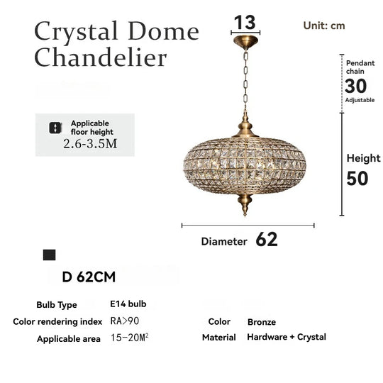 Vintage Crystal Pendant Light with American Copper Finish