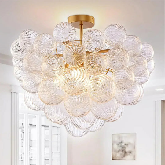 Modern Gold Glass Ball Ceiling Light Water Ripple Dining Room Lamp
