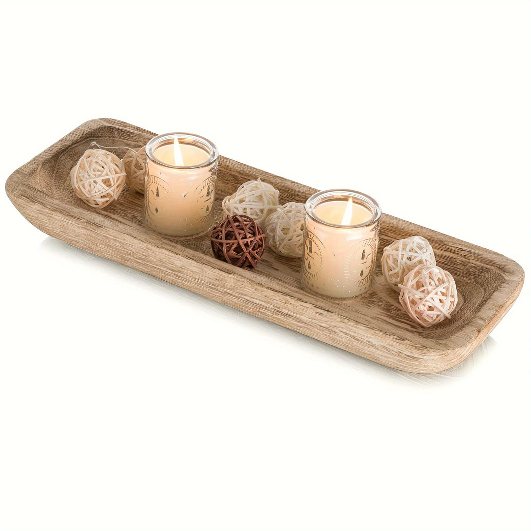 16 Inch Decorative Wooden Bowl Tray for Tabletop Decor