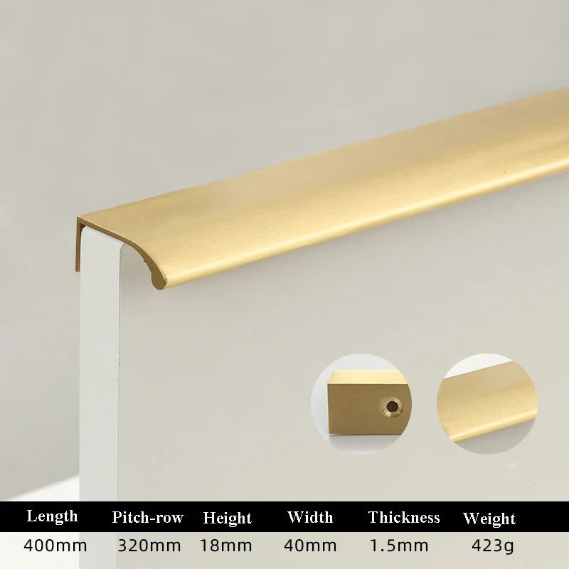 Long Hidden Brass Handles – Invisible Pulls for Cabinets, Drawers, and Furniture (88–400mm)