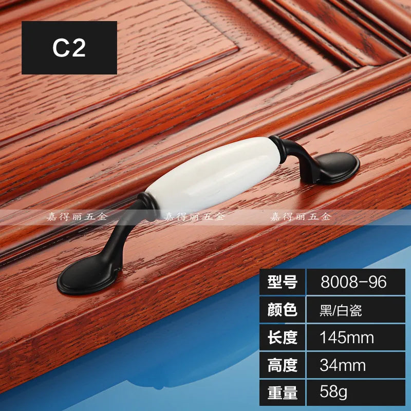 European Ceramic Cabinet Handles – Black and White Pulls for Furniture