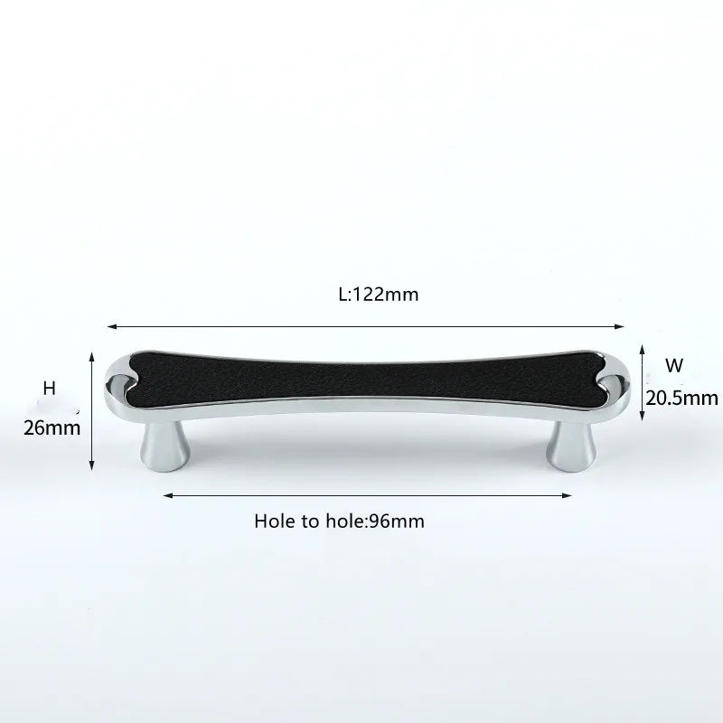 Modern Black and Red Leather Cabinet Handle – Zinc Alloy Pulls for Wardrobes and Cupboards (96mm/128mm)