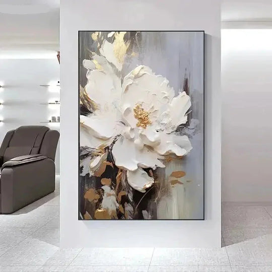Big White Floral Canvas Wall Art Modern Botanical Decor