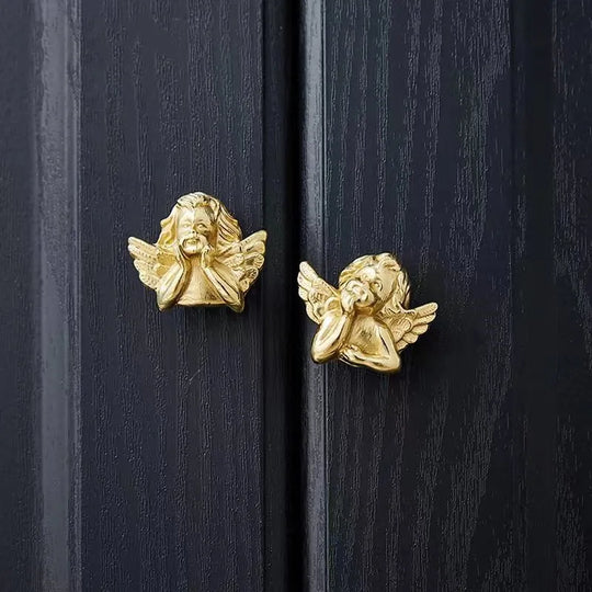 Brass Angel Cabinet Handles – Vintage Gold Knobs for Furniture
