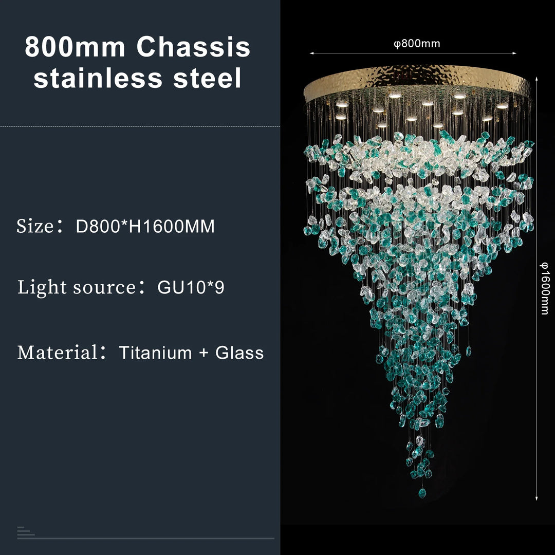 Large Green Crystal Chandelier Luxury LED Light for Lobby & Stair