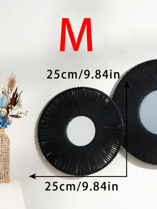 Round Hanging Wall Mirror with Woven Hemp Rope Decor
