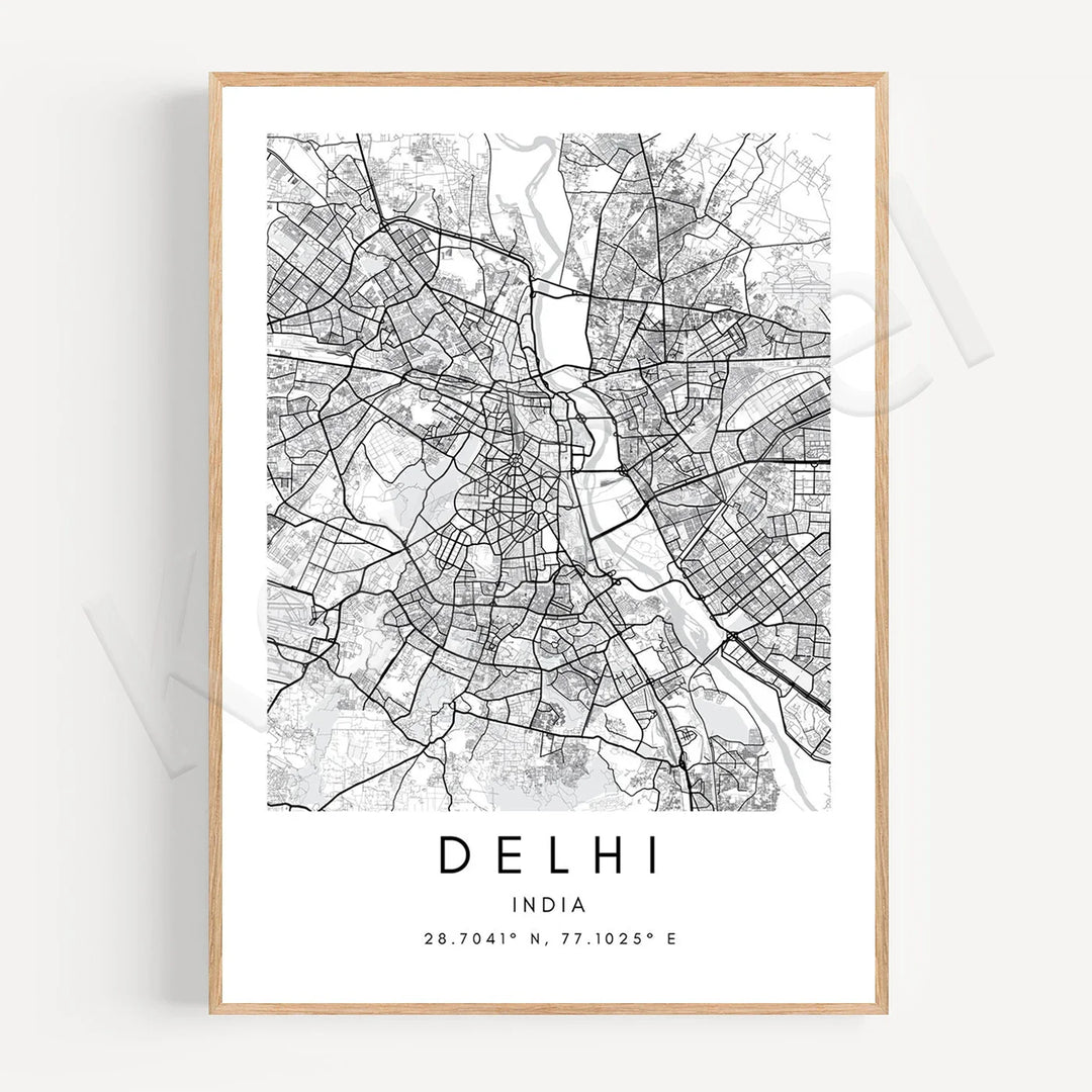 Minimalist Black White City Map Wall Art Canvas Print