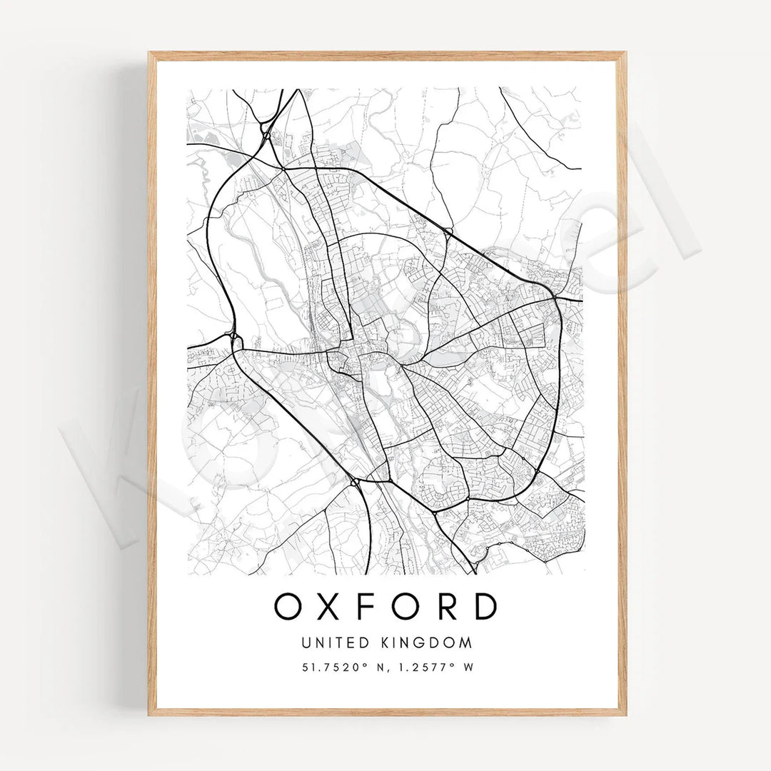 Minimalist Black White City Map Wall Art Canvas Print