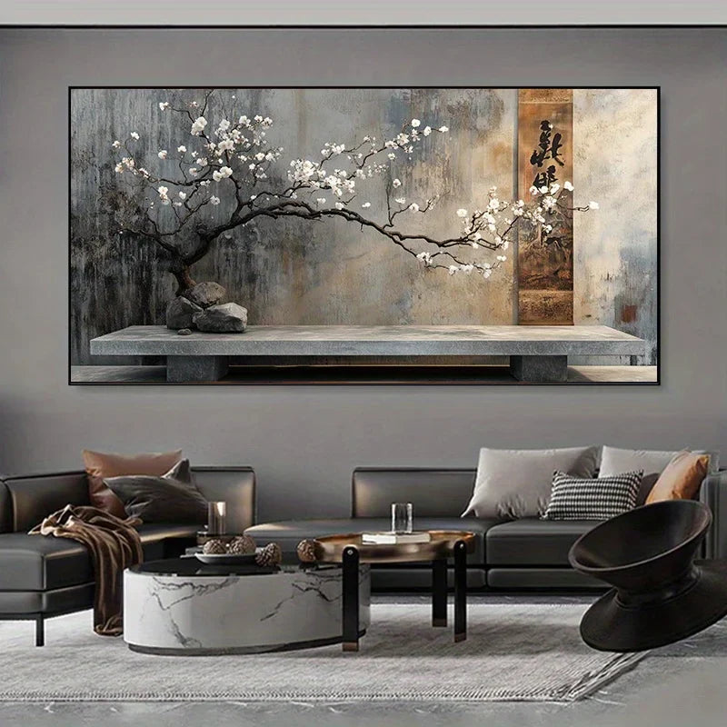 Oriental Zen Blossom Tree Canvas Wall Art Print