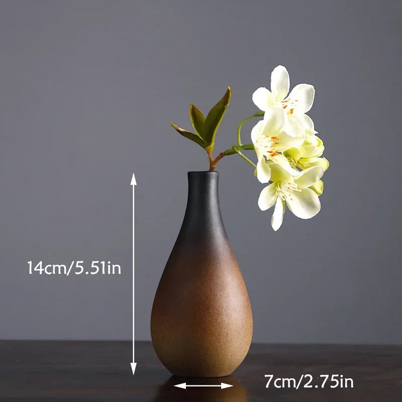 Retro Zen Ceramic Tabletop Vase for Flower Arrangement Decor