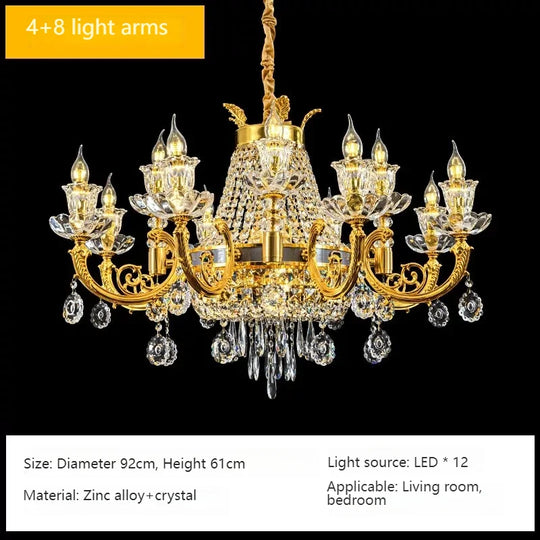 Light Luxury Golden Crystal Candle Chandelier – Elegant French-Style Ceiling Lamp