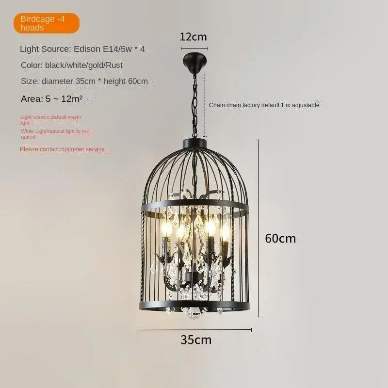 Birdcage Iron Crystal LED Pendant Lamp