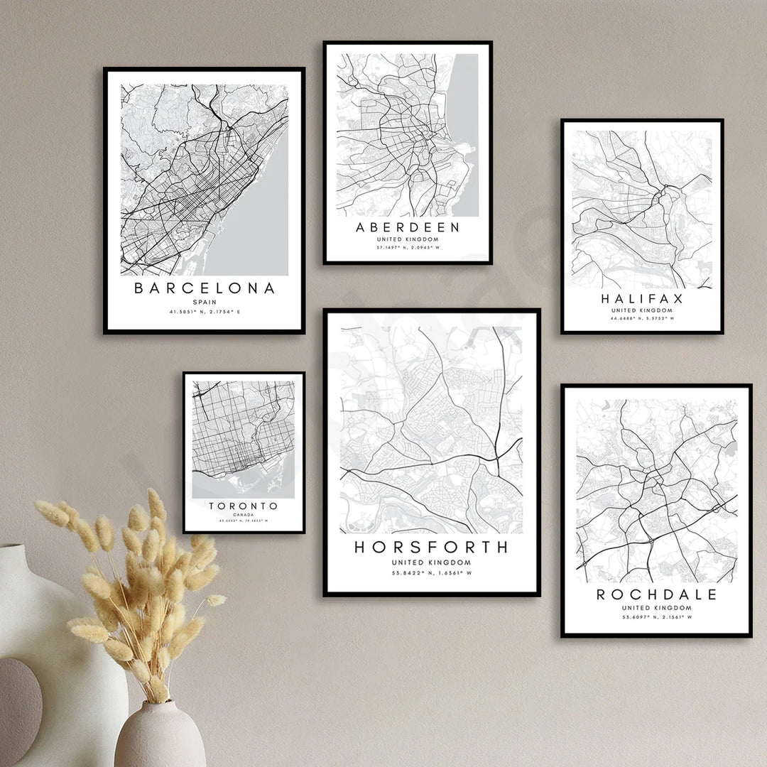 Minimalist Black White City Map Wall Art Canvas Print