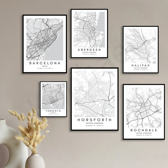 Minimalist Black White City Map Wall Art Canvas Print