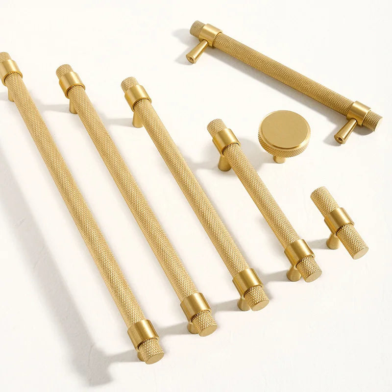 Solid Brass Knurled Furniture Handles – Textured Pulls and Knobs for Cabinets and Wardrobes