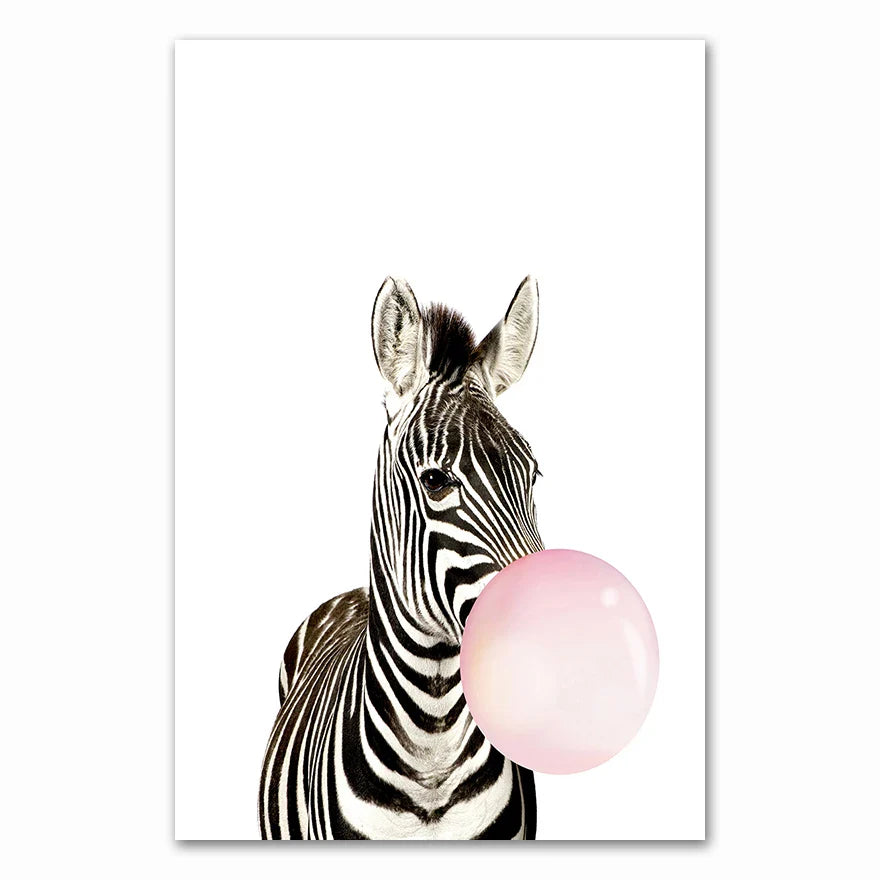 Baby Animals Pink Bubble Gum Nursery Canvas Wall Art