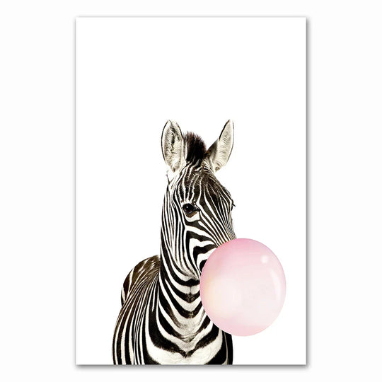 Baby Animals Pink Bubble Gum Nursery Canvas Wall Art