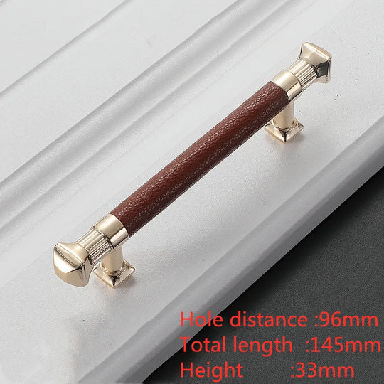 Modern Leather and Zinc Alloy Cabinet Handle – Elegant Pulls for Kitchen, Wardrobe, and Furniture (96mm)